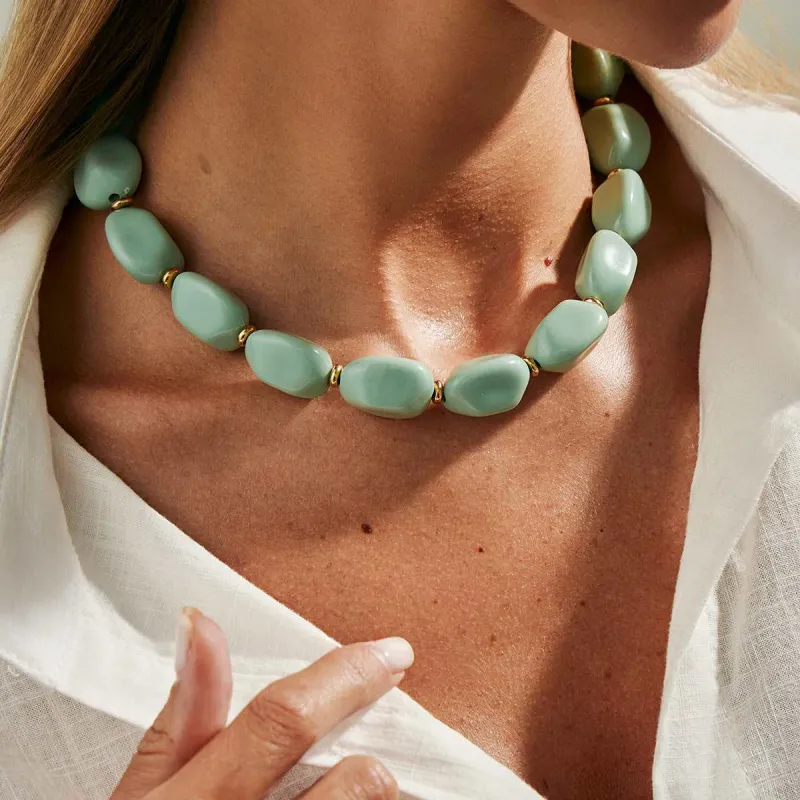 Blue Resin & Goldtone Irregular Beads Collar Necklace made by Zulily