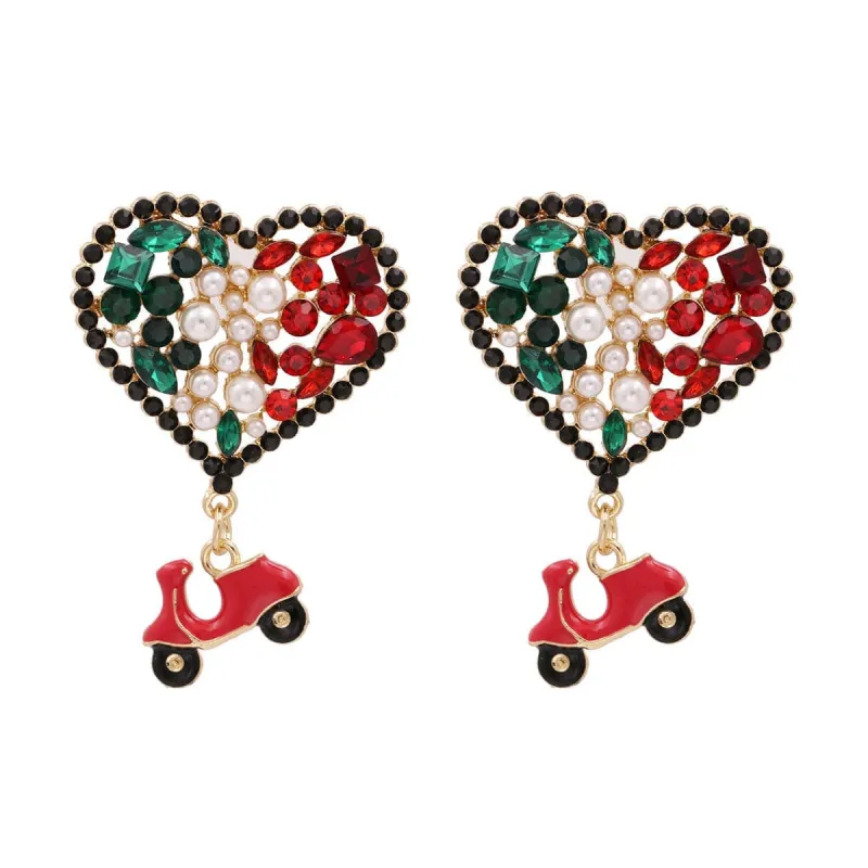 Red & Green Crystal Heart Balloon Enamel Drop Earrings made by Zulily