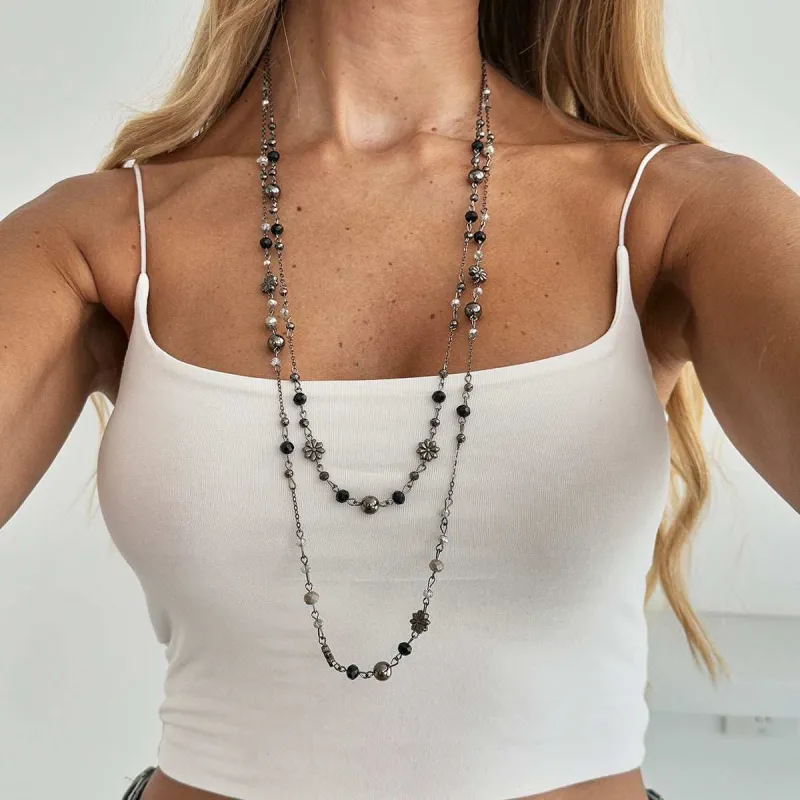 Acrylic & Blacktone Beaded Chain Flower Station Layered Necklace made by Zulily