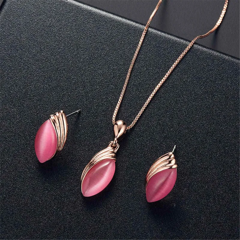 Red & Rose Goldtone Pear Pendant Necklace & Stud Earrings made by Zulily