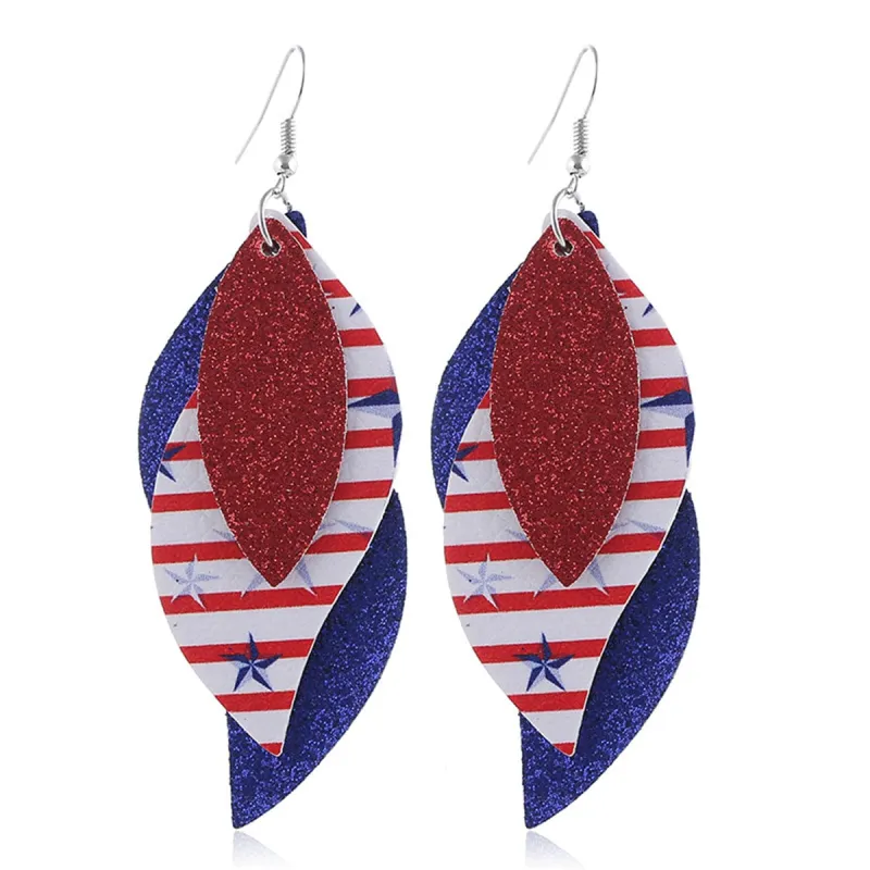 Red & White Polystyrene Stripe Glitter Triple Leaf Drop Earrings made by Zulily