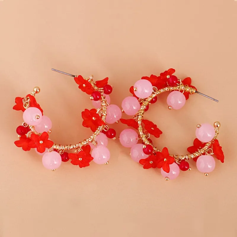 Red Acrylic & Goldtone Flower Hoop Earrings made by Zulily