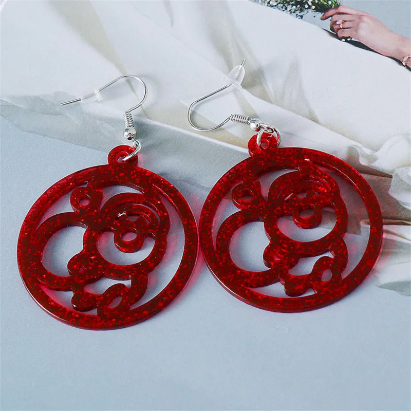 Red Acrylic & Silvertone Glitter Openwork Santa Round Drop Earrings made by Zulily