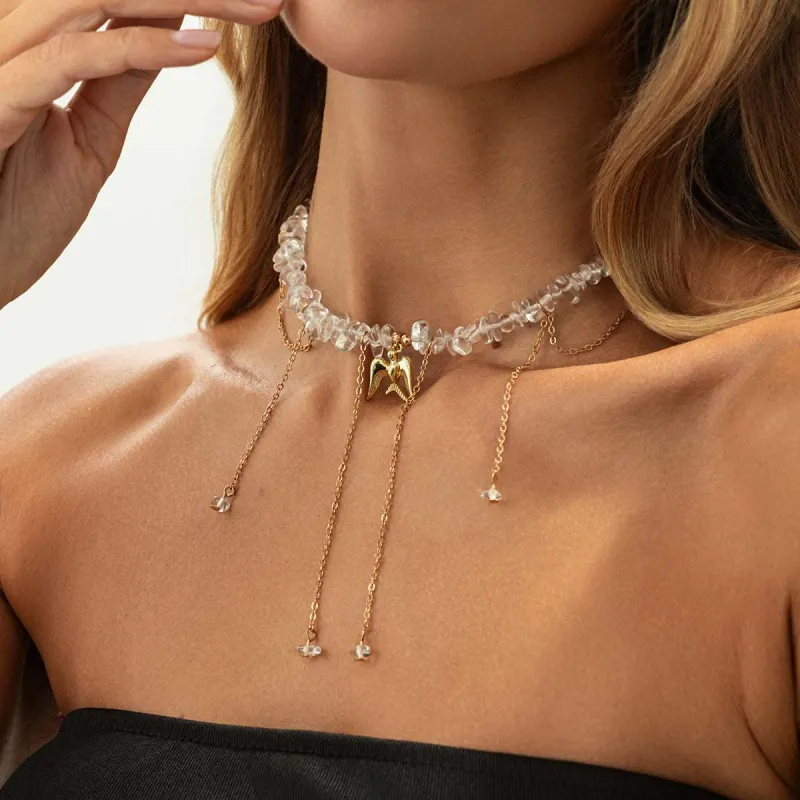 Clear Resin & Goldtone Swallow Pendant Tassel Necklace made by Zulily