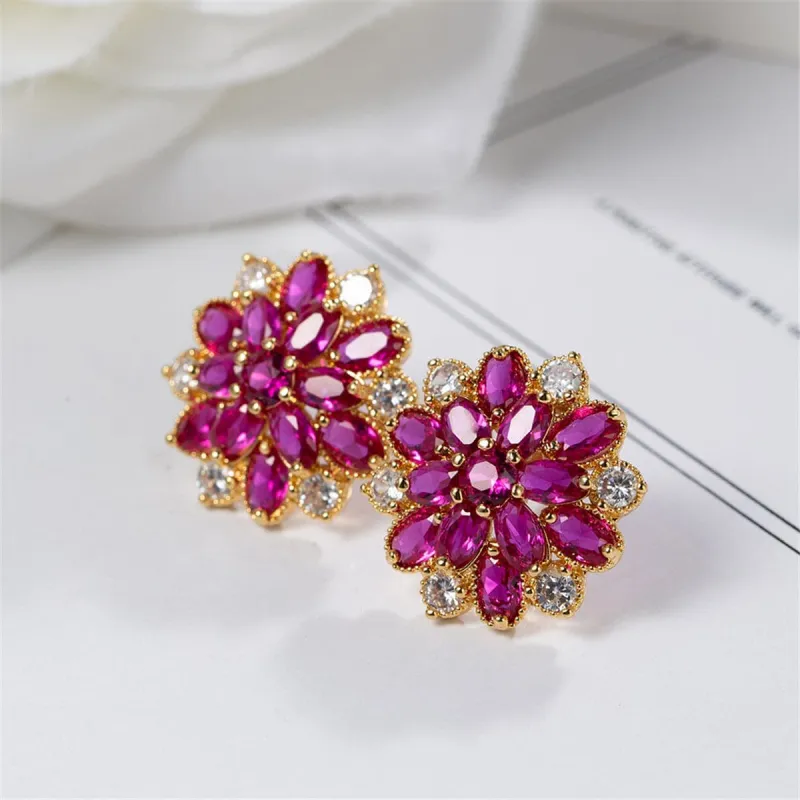 Red Corundum & Cubic Zirconia Floral Stud Earrings made by Zulily