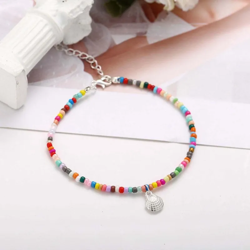 Red & Silvertone Shell Charm Anklet made by Zulily