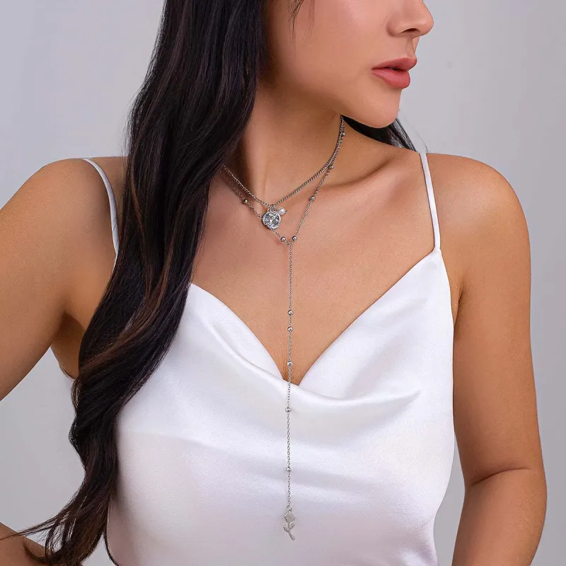 Pearl & Silvertone Rose Drop Layered Necklace made by Zulily