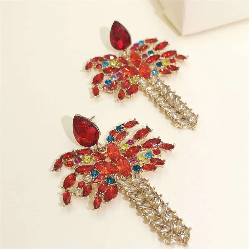 Red Crystal & Cubic Zirconia Goldtone Palm Tree Drop Earrings made by Zulily