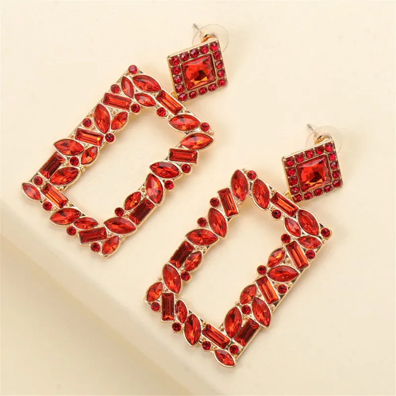 Red Crystal & Cubic Zirconia Goldtone Open-Rectangle Drop Earrings made by Zulily