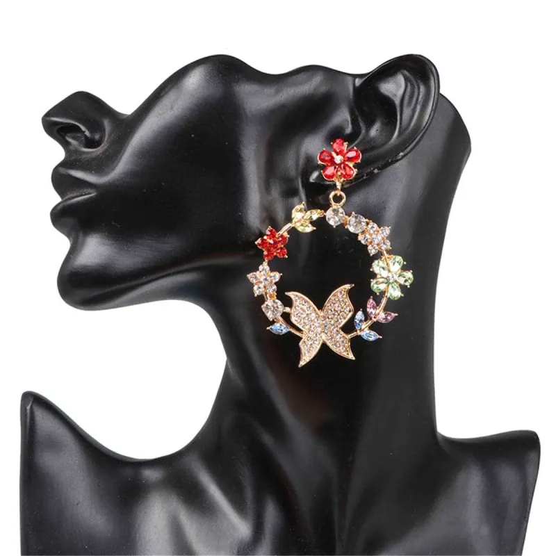Red Crystal & Cubic Zirconia Floral Butterfly Drop Earrings made by Zulily