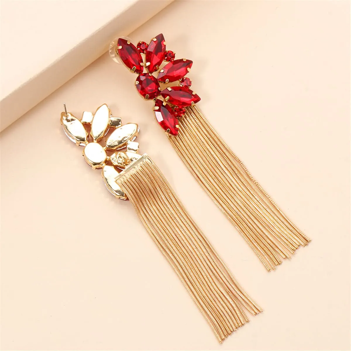 Red Crystal & Cubic Zirconia Floral Tassel Drop Earrings sold by Zulily