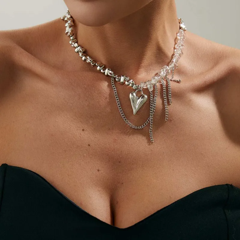 Clear Acrylic & Silvertone Heart Pendant Tassel Necklace made by Zulily