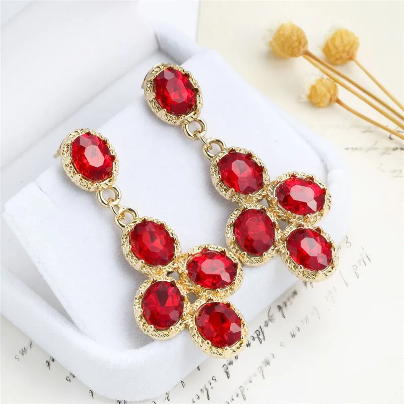Red Crystal & Goldtone Oval-Cut Drop Earrings made by Zulily
