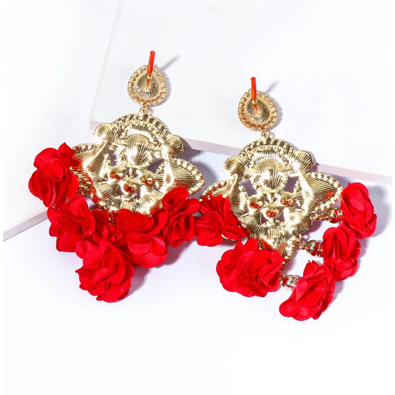 Red Crystal & Cubic Zirconia Silk Goldtone Floral Tassel Drop Earrings made by Zulily