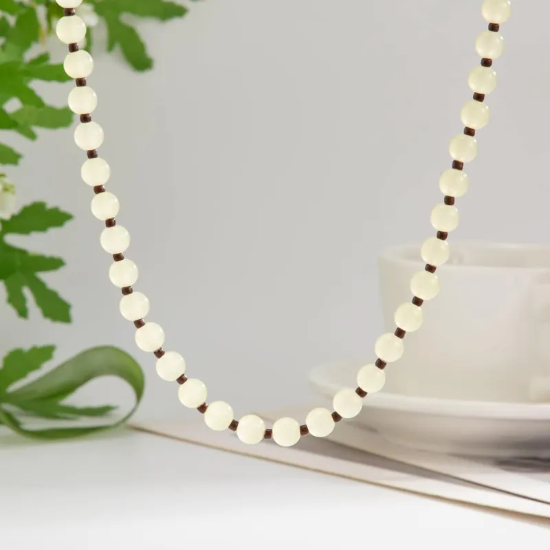 Light Yellow Jade & Silvertone Beaded Chain Collar Necklace made by Zulily