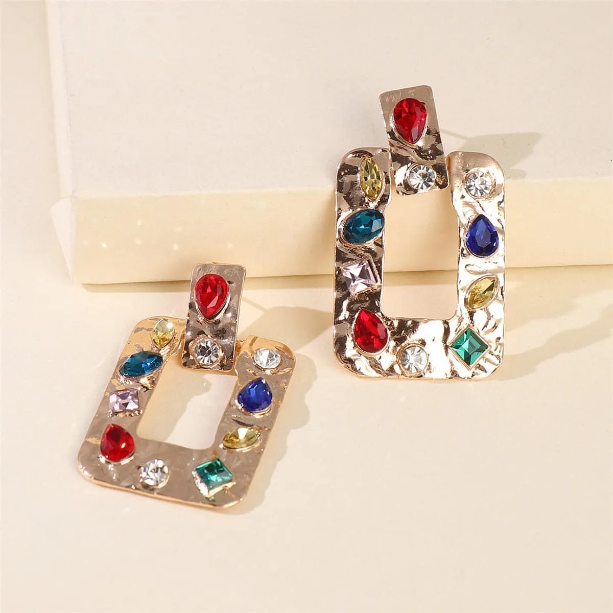 Red Crystal & Goldtone Square Drop Earrings sold by Zulily