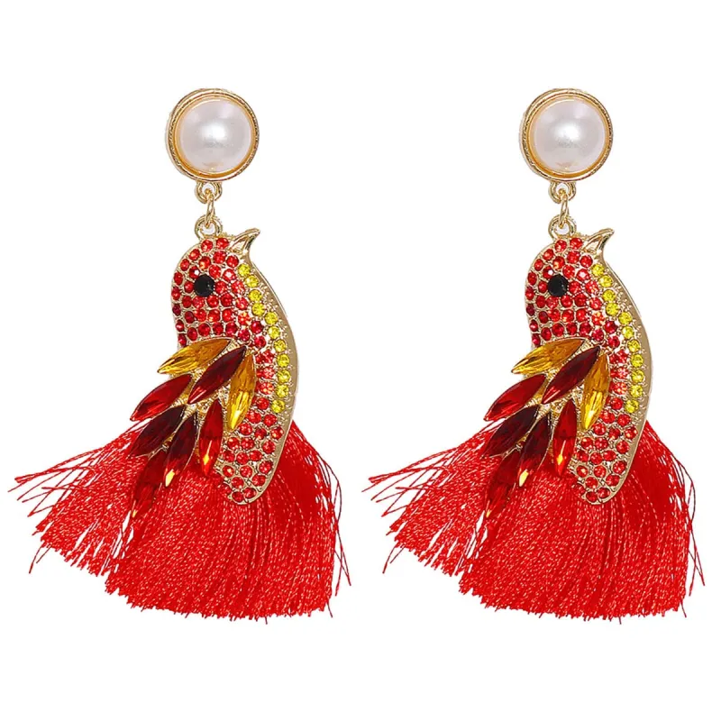 Red Crystal & Cubic Zirconia Pearl Bird Tassel Drop Earrings made by Zulily