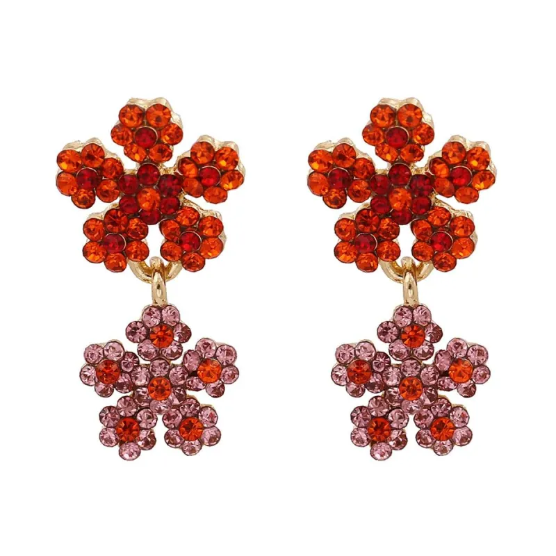 Red Cubic Zirconia & Goldtone Flower Drop Earrings made by Zulily