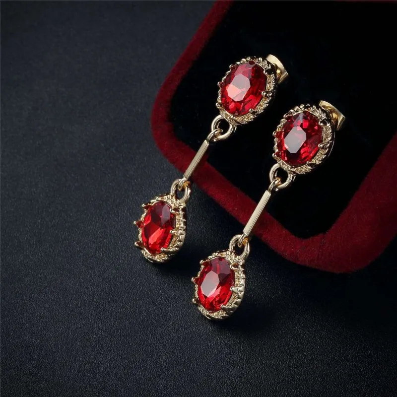 Red Crystal & Goldtone Stacked Oval Drop Earrings made by Zulily