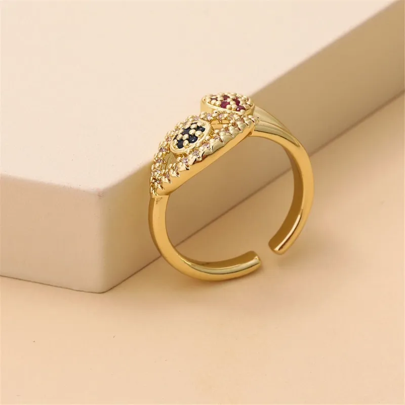 Red Cubic Zirconia & Goldtone Heart Eye Open Ring made by Zulily