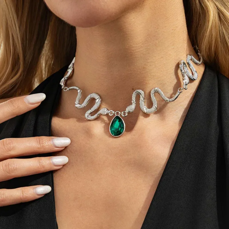 Crystal & Silvertone Textured Snake Drop Choker made by Zulily