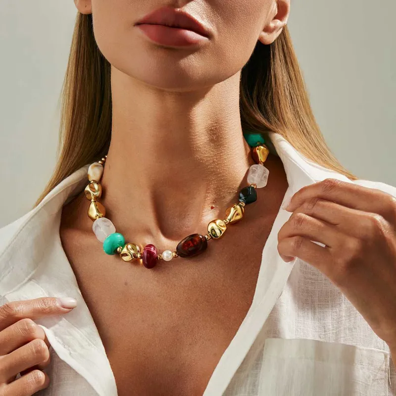Multi-Colored Resin & Goldtone Irregular Beads Collar Necklace made by Zulily