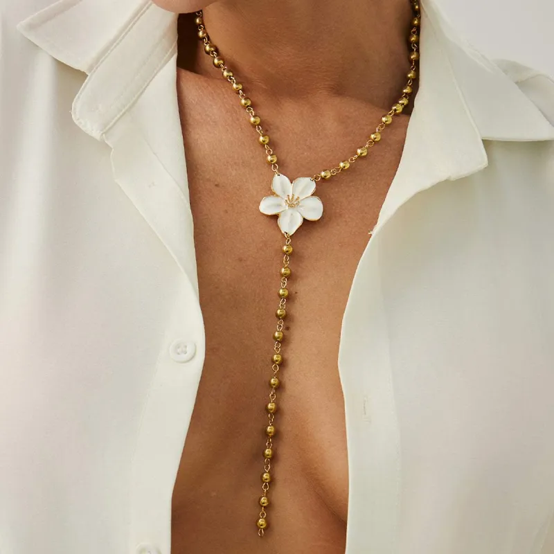 Enamel & Goldtone Beaded Chain Flower Y-Necklace made by Zulily
