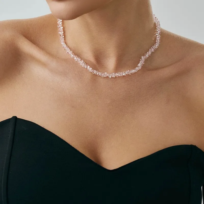 Pink Acrylic & Silvertone Beaded Collar Necklace made by Zulily