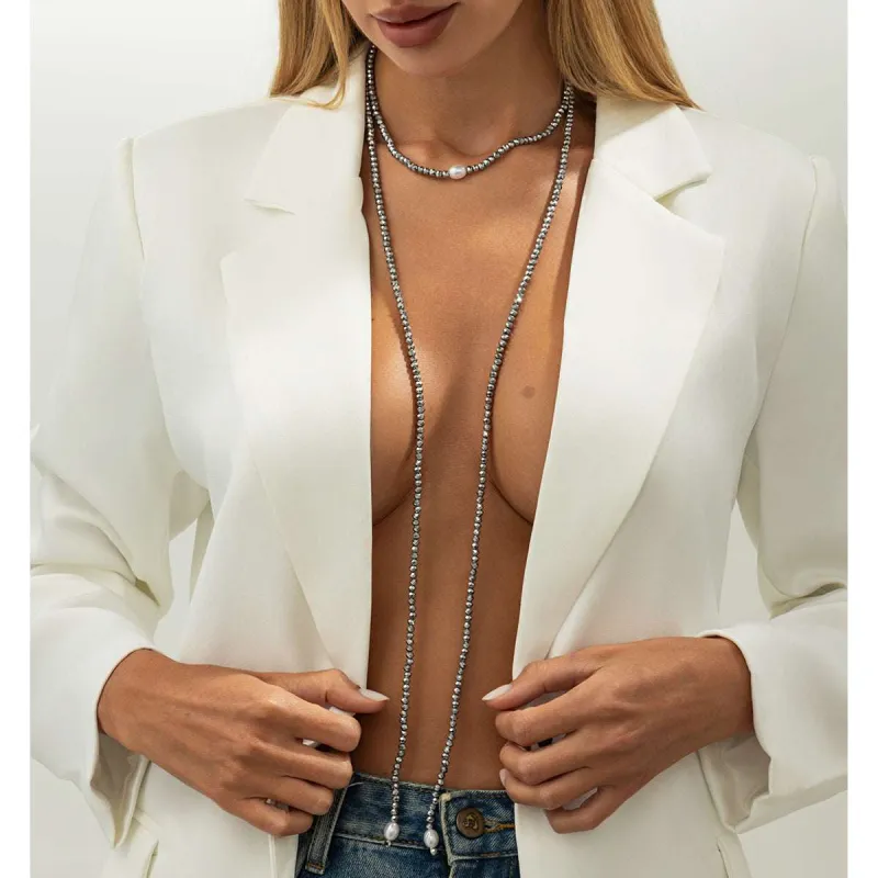 Gray Acrylic & Pearl Long Chain Necklace made by Zulily