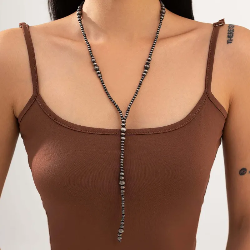 Dark Resin & Silvertone Beaded Y-Necklace made by Zulily