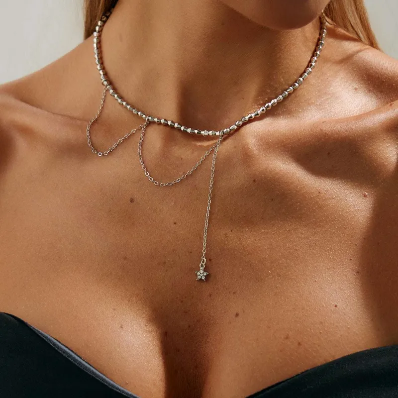 Cubic Zirconia & Silvertone Beaded Chain Star Drop Necklace made by Zulily