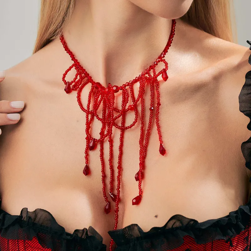 Red Acrylic & Silvertone Tassel Necklace made by Zulily