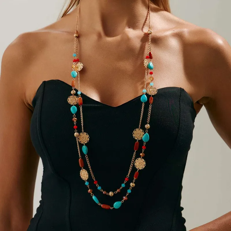 Resin & Turqouise Acrylic Goldtone Flower Plate Layered Necklace made by Zulily