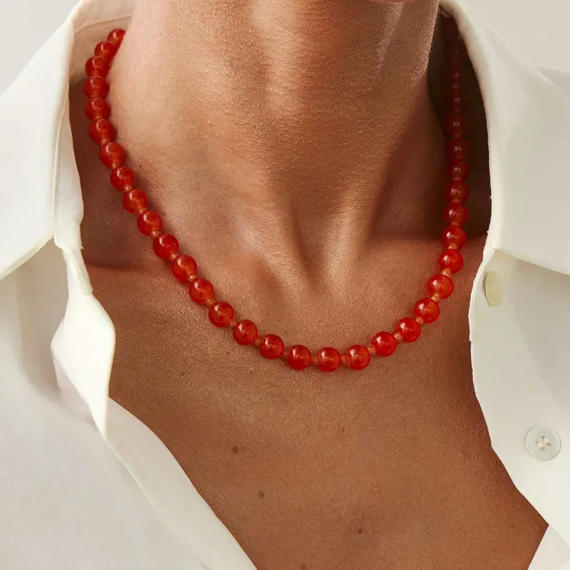 Red Jade & Silvertone Beaded Chain Collar Necklace made by Zulily