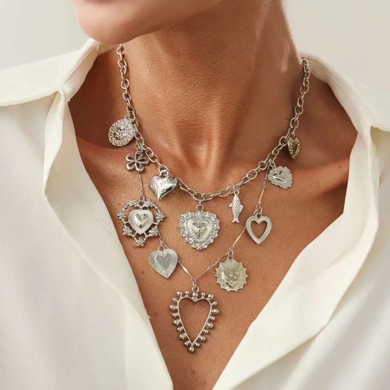 Silvertone Heart Flower Fish Statement Necklace made by Zulily