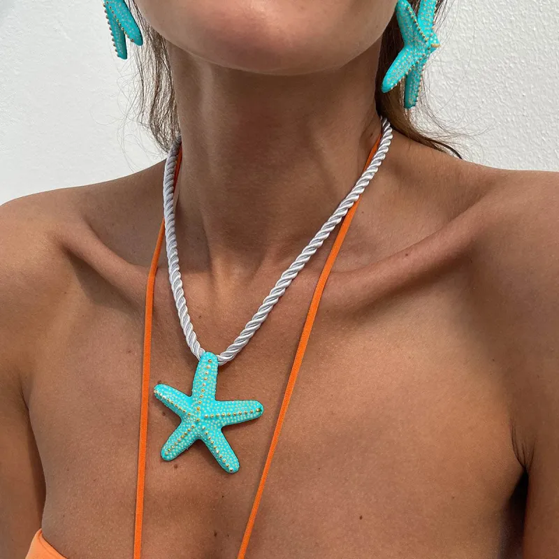 Thick Polyster Cord & Blue Enamel Goldtone Starfish Statement Necklace made by Zulily