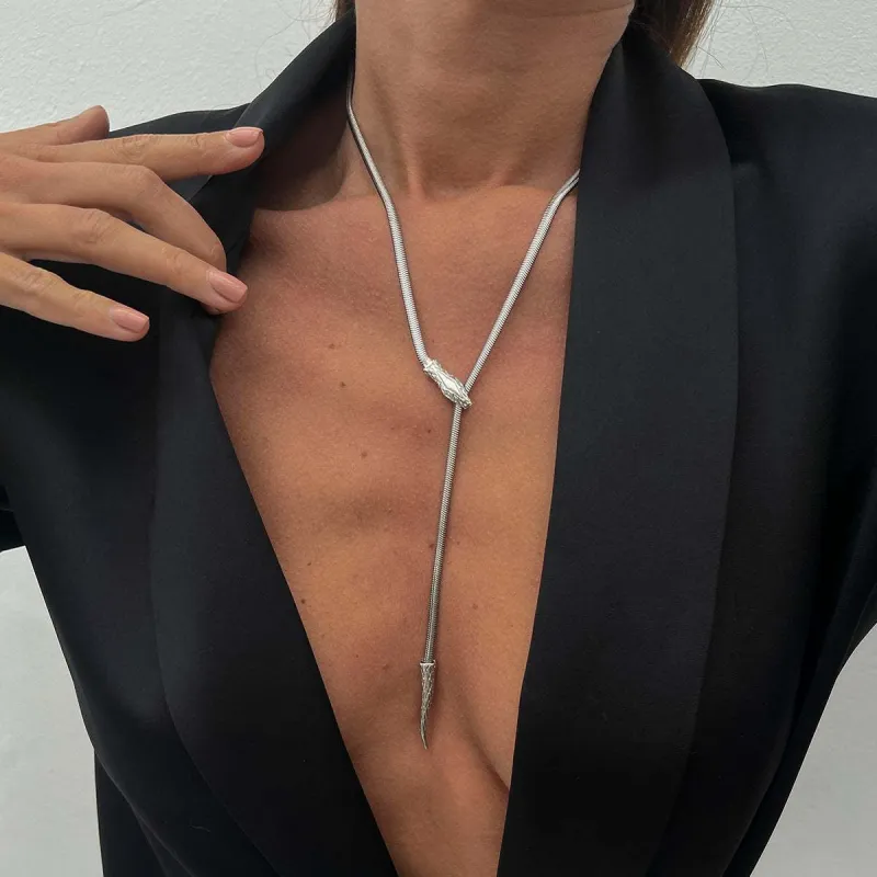 Silvertone Herringbone Chain Snake Lariat Necklace made by Zulily