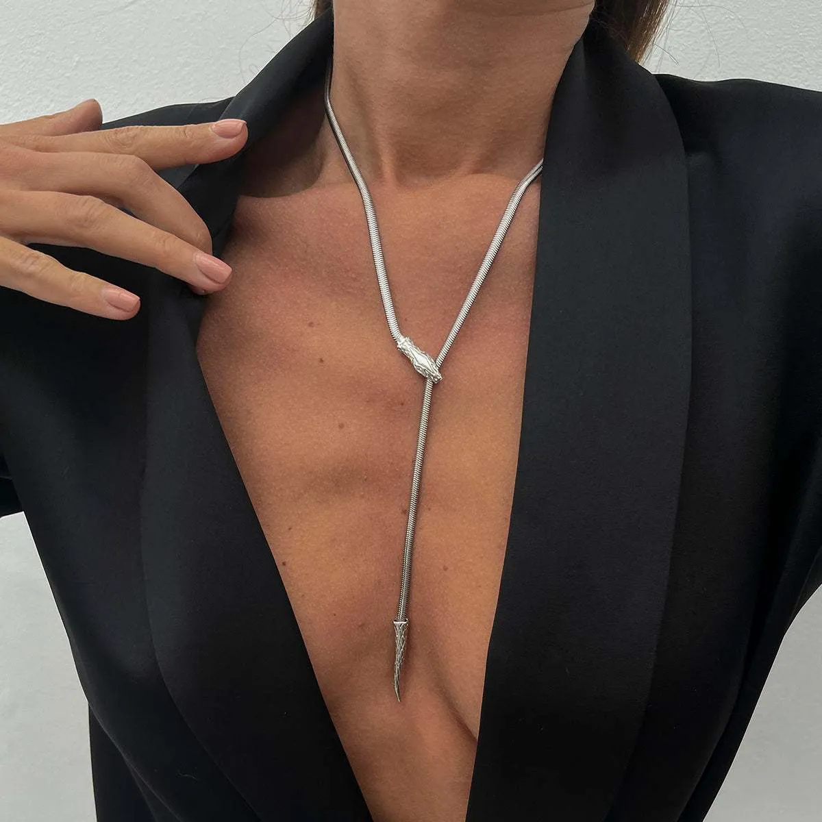 Silvertone Herringbone Chain Snake Lariat Necklace sold by Zulily