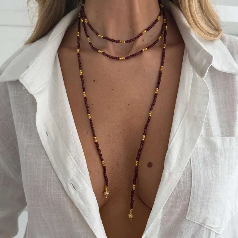 Wine Red Howlite & Goldtone Beaded Chain Necklace made by Zulily