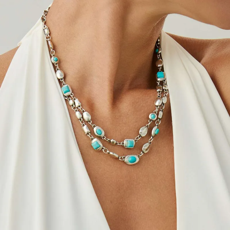 Turqouise & Silvertone Geometric Station Layered Necklace made by Zulily