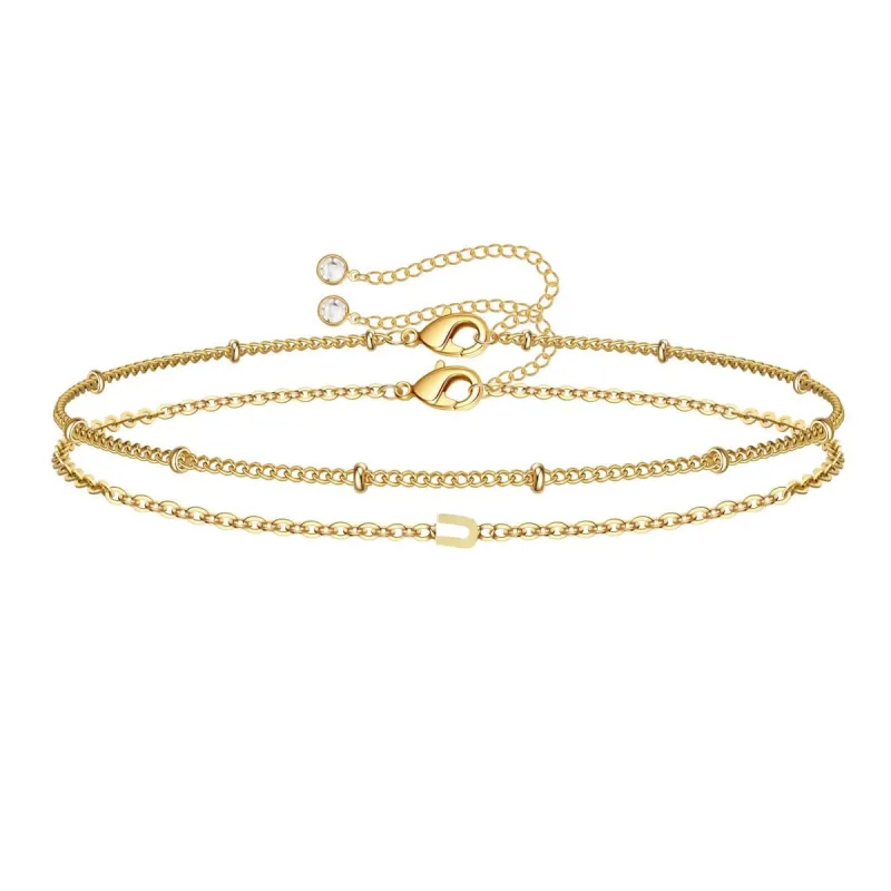 Dainty Initial Layered Chain Bracelet Personalized Adjustable made by Leo Rosi