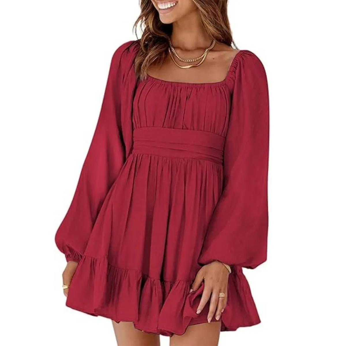 Ruched Waist Long Sleeve A-Line Flowy Dress sold by Zulily