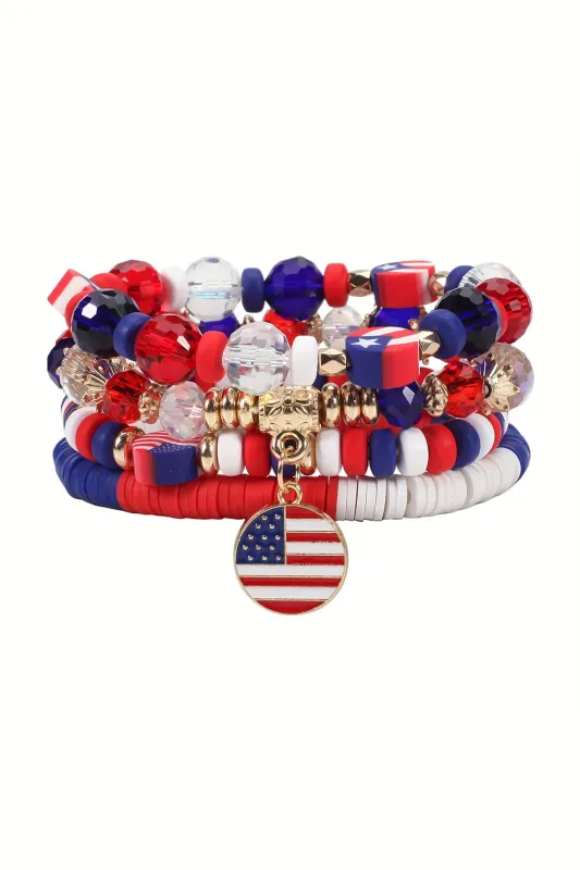 Fiery Red Flag Day Beaded Multilayered Bracelet made by Threaded Pear