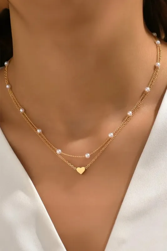 Heart and Pearl Detail 2pcs Layered Necklace made by Threaded Pear