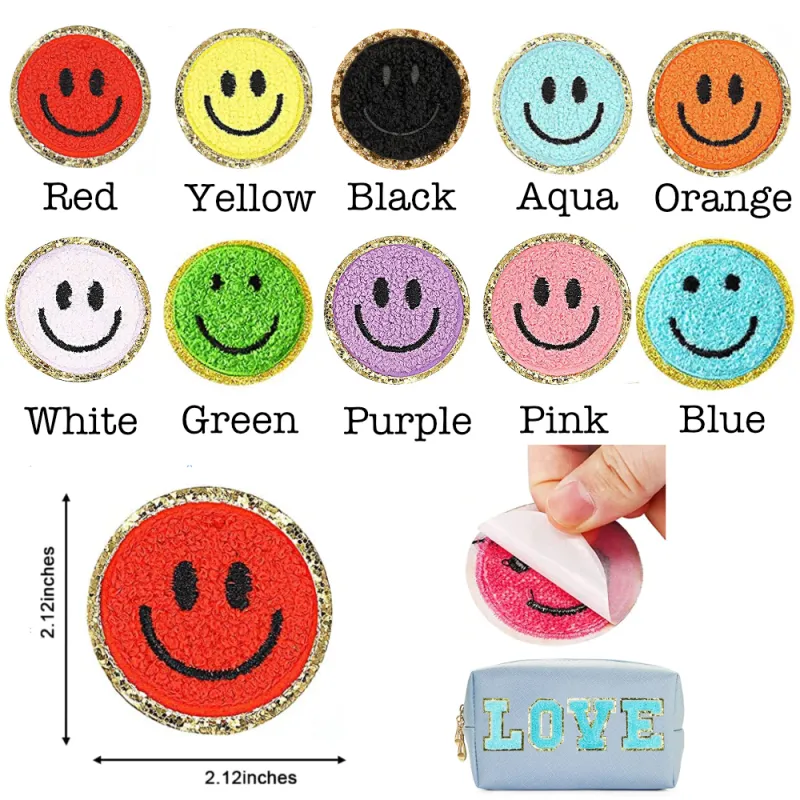 Self Adhesive Chenille Smiley Face Patches made by Threaded Pear