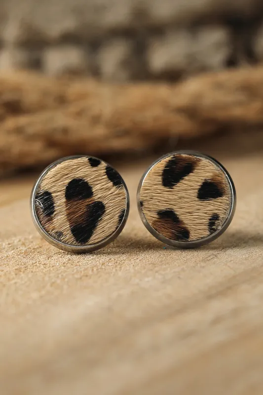 Brown Leopard Studded Earrings made by Threaded Pear