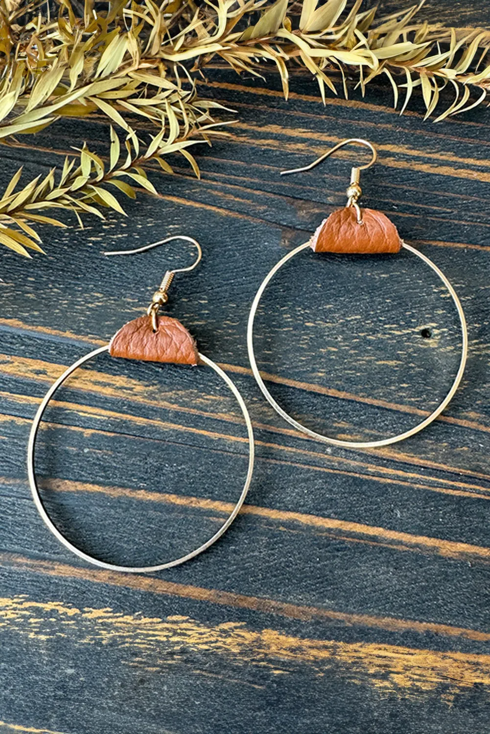 Gold Leather Hoop Earrings sold by Zulily product image thumbnail 4