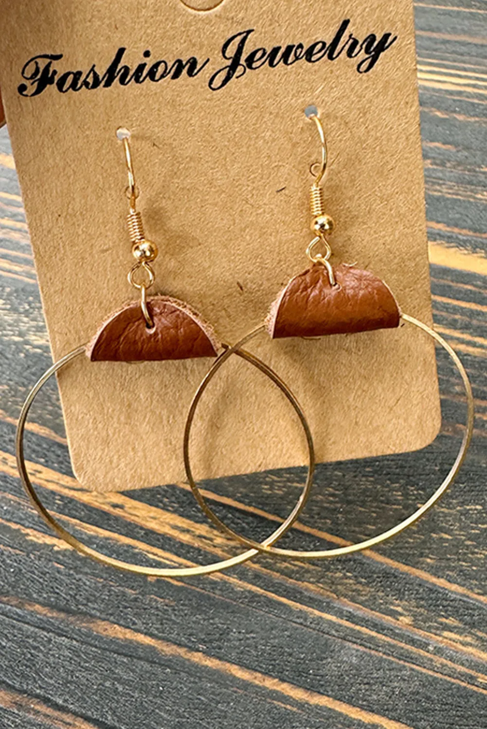 Gold Leather Hoop Earrings sold by Zulily product image thumbnail 2