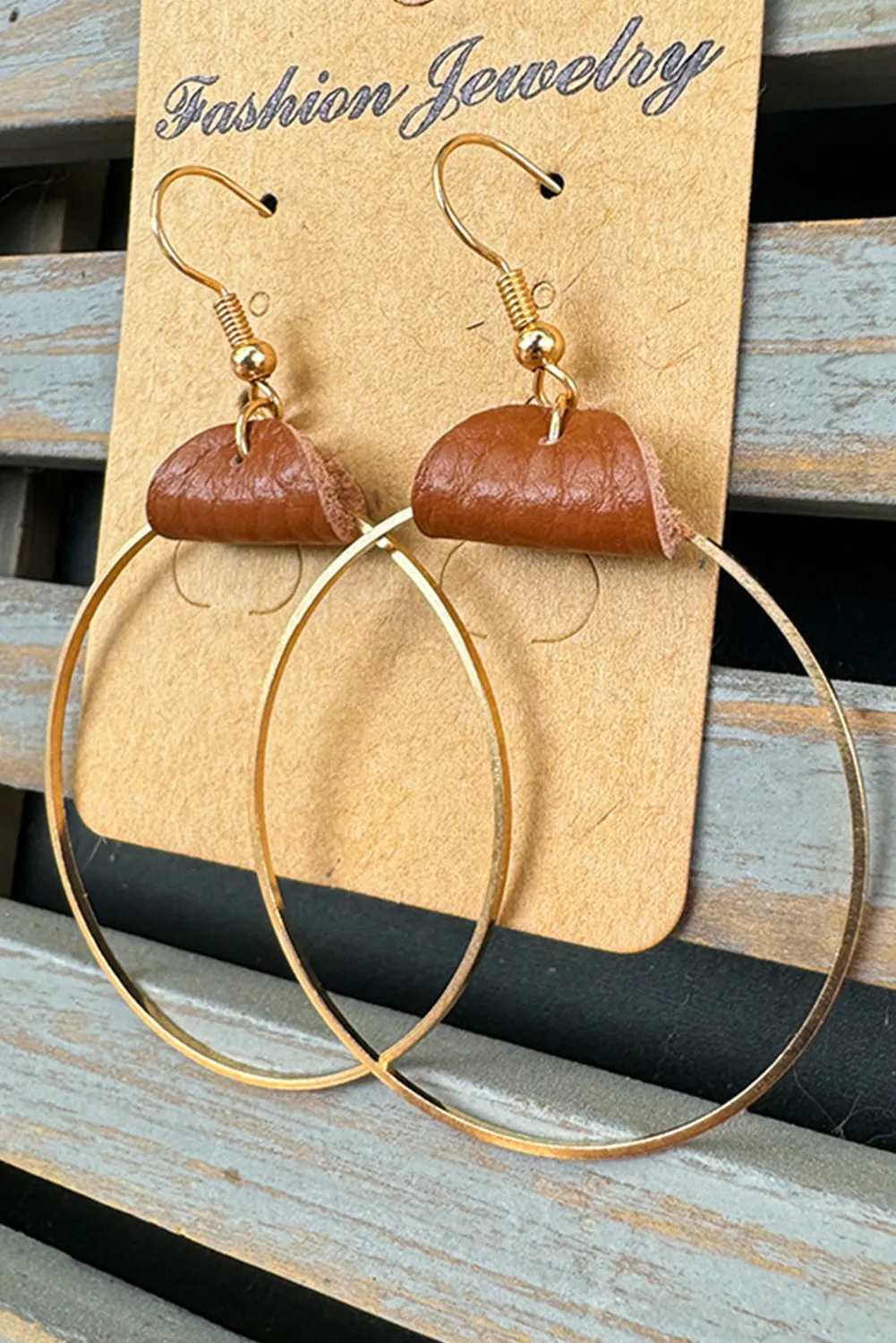 Gold Leather Hoop Earrings sold by Zulily product image thumbnail 3