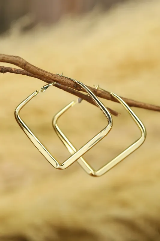 Gold Minimalist Square Hoop Earrings made by Threaded Pear